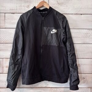 Nike Men Jacket Black AV15 Tech Fleece Pockets Full Zip Long Sleeve